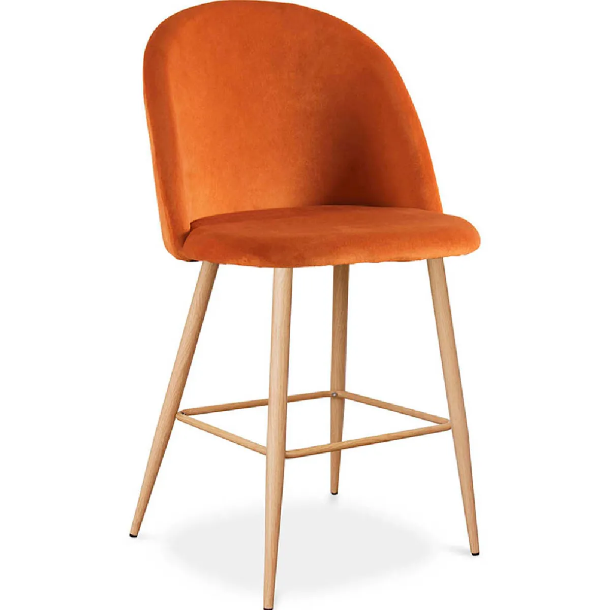 Tabouret tapissé en velours - Design scandinave - 66cm - Evelyne Orange rougeâtre