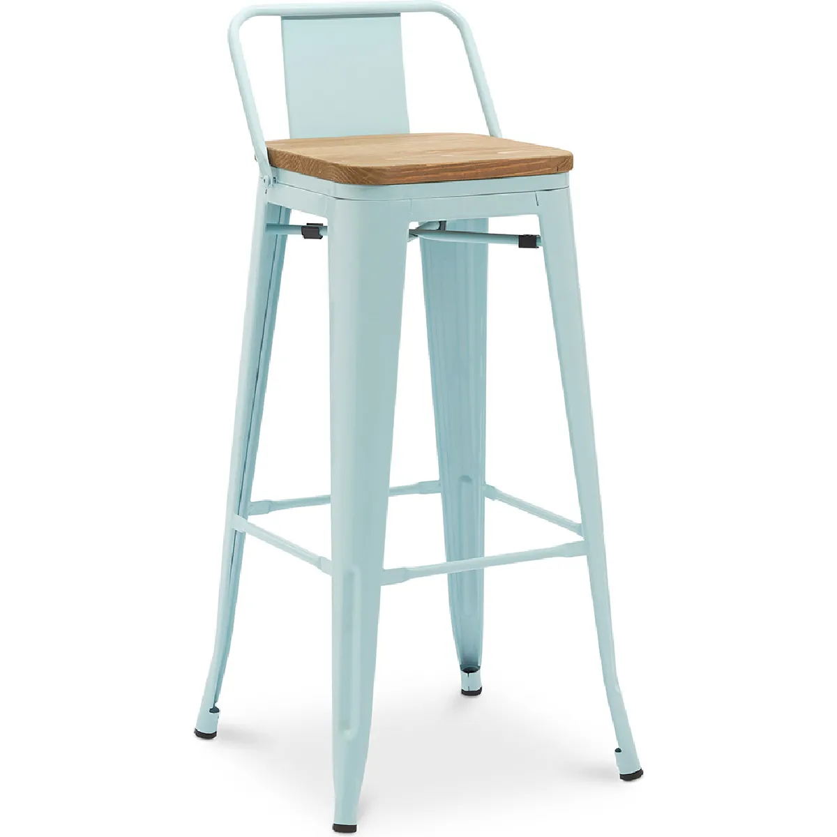 Tabouret de bar avec dossier - Design industriel - Bois et acier - 76cm - Nouvelle édition - Stylix Bleu clair