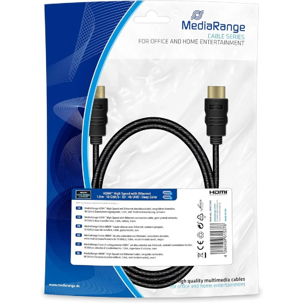 MediaRange - Câble HDMI - 1m - 18Gbps - Noir - Image 2