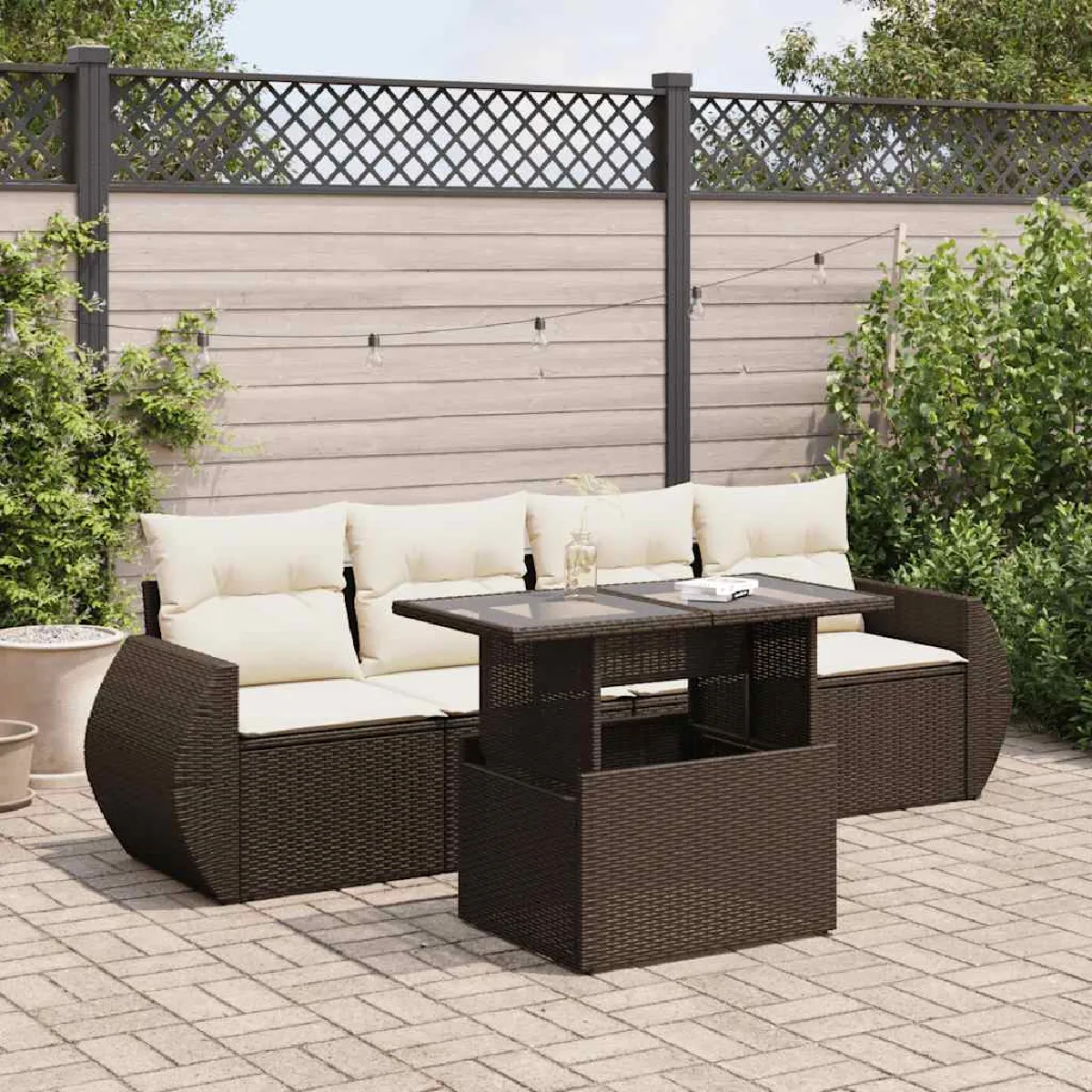 vidaXL Salon de jardin 5 pièces Résine tressée