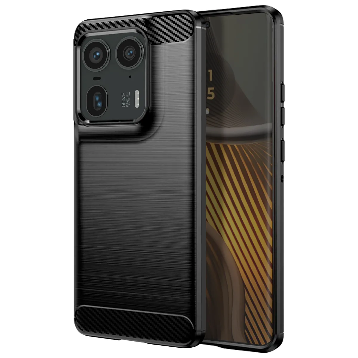Avizar Noir Coque Pour Motorola Edge 50 Ultra Souple Effet Carbone Et Brossé