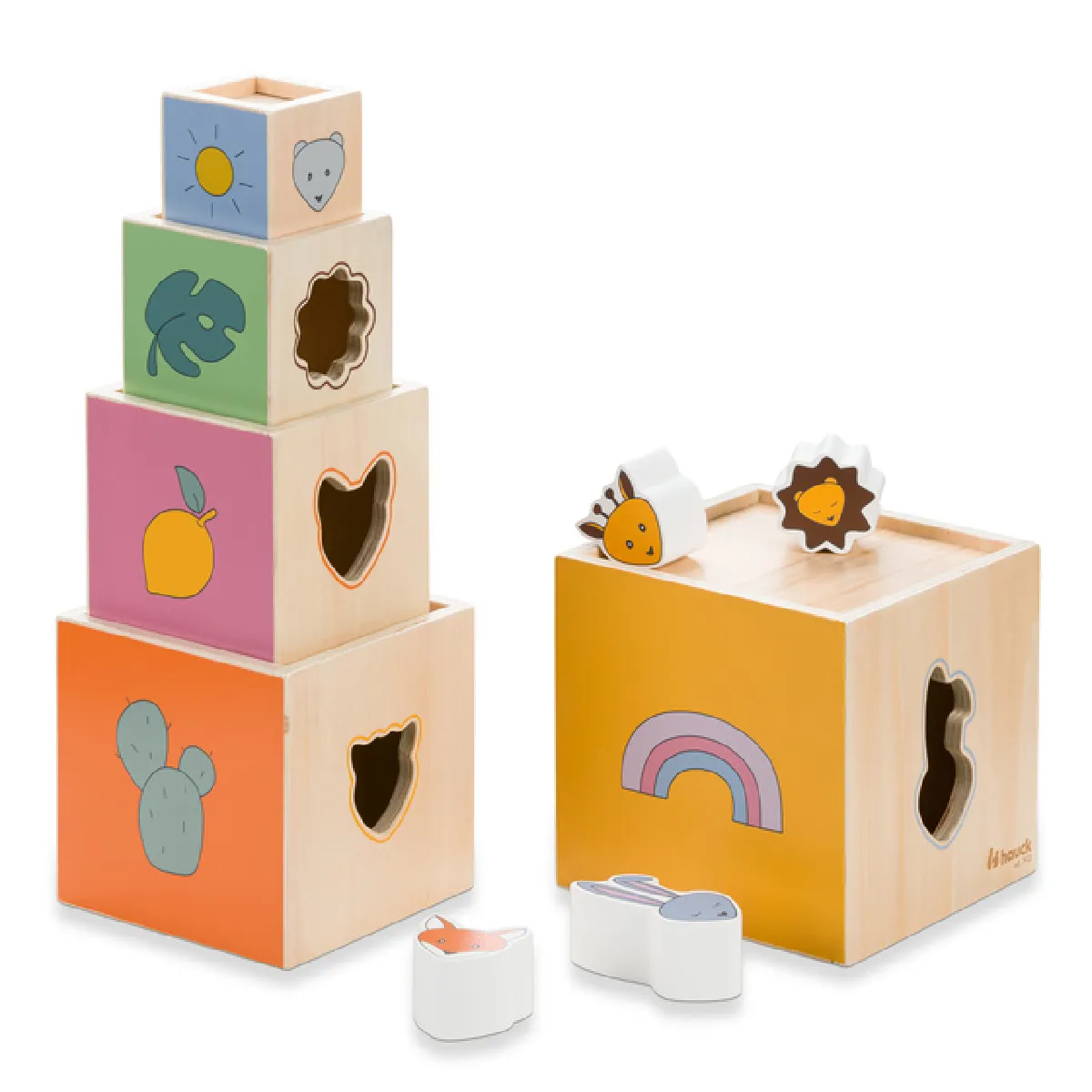 Non Communiqué Orange Cubes À Empiler En Bois Coloré - Image 2