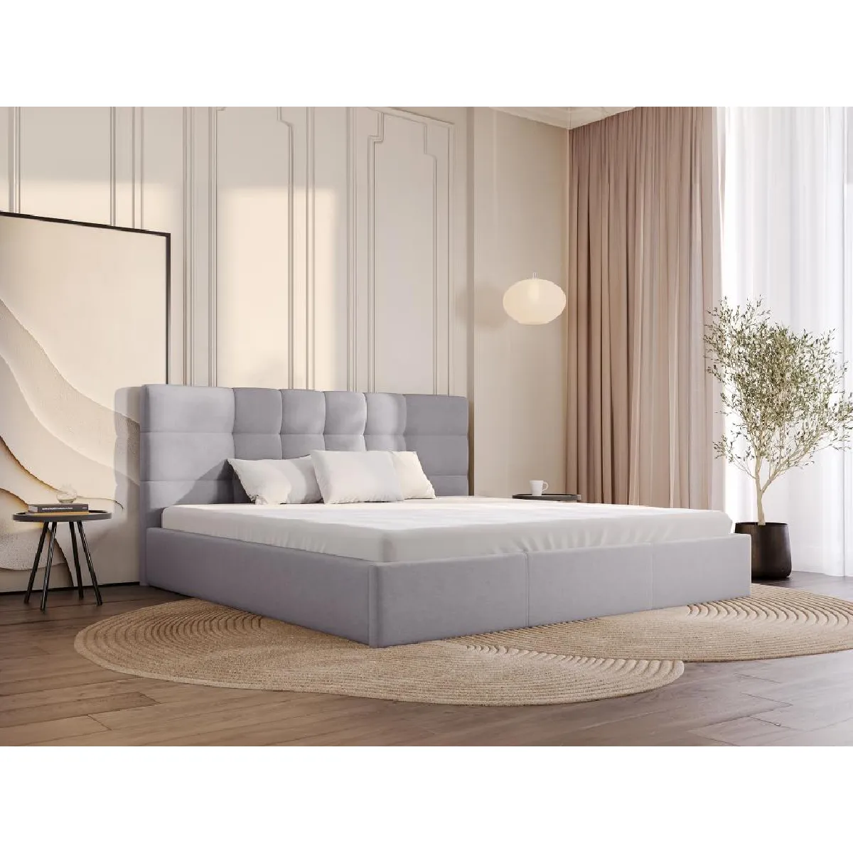 Eliava - Lit coffre 200x200 - Gris clair Eliava - Lit coffre 200x200 - Gris clair