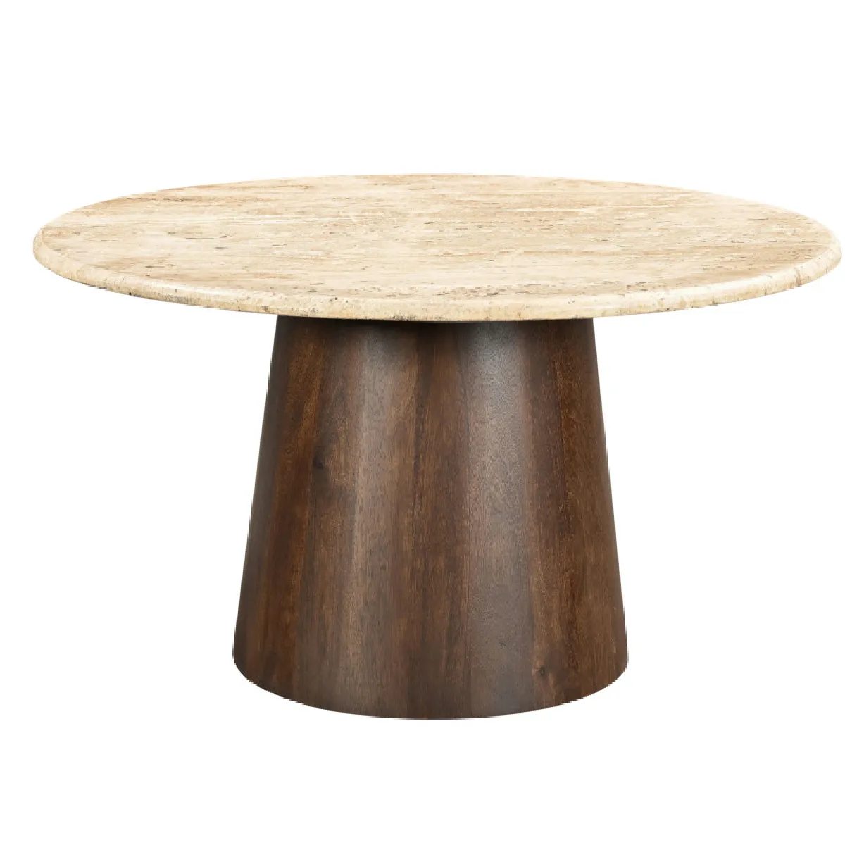 Meilleurs prix pour STONE-Table à manger Ronde 4 personnes D130 cm Travertin et bois brun