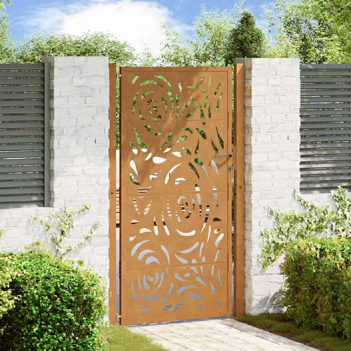 vidaXL Porte de jardin acier résistant design flamme - vue 2