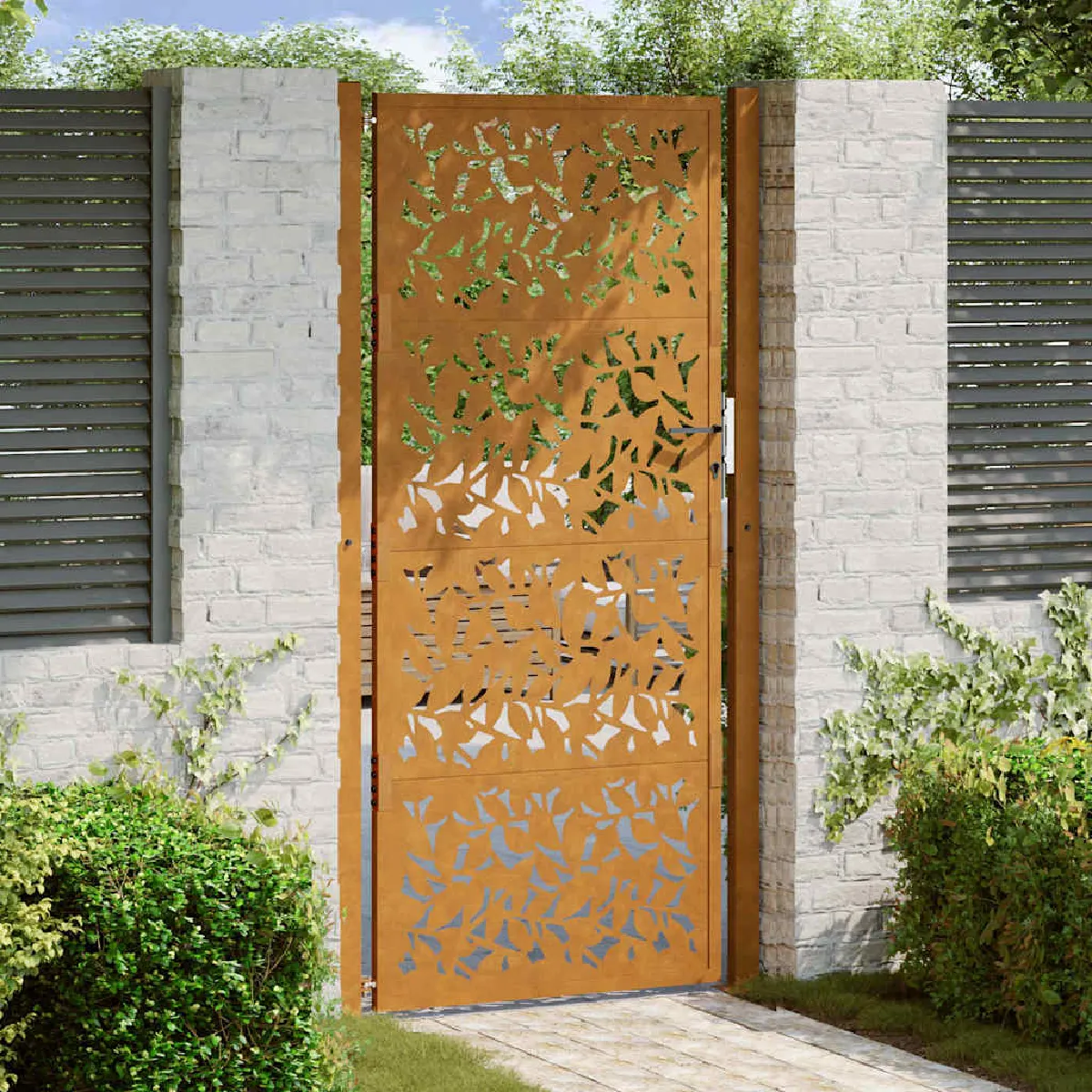 vidaXL Porte de jardin acier anti intempéries Design de feuilles - vue 2