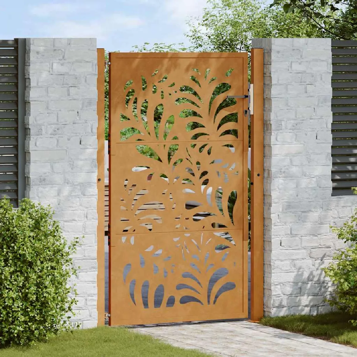 VIDAXL Porte de jardin acier intempéries Design vagues - vue 2