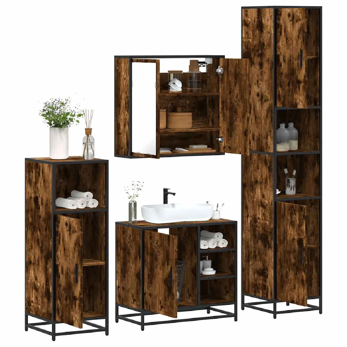 vidaXL Ensemble meubles salle de bain 4 pcs - Chêne Fumé