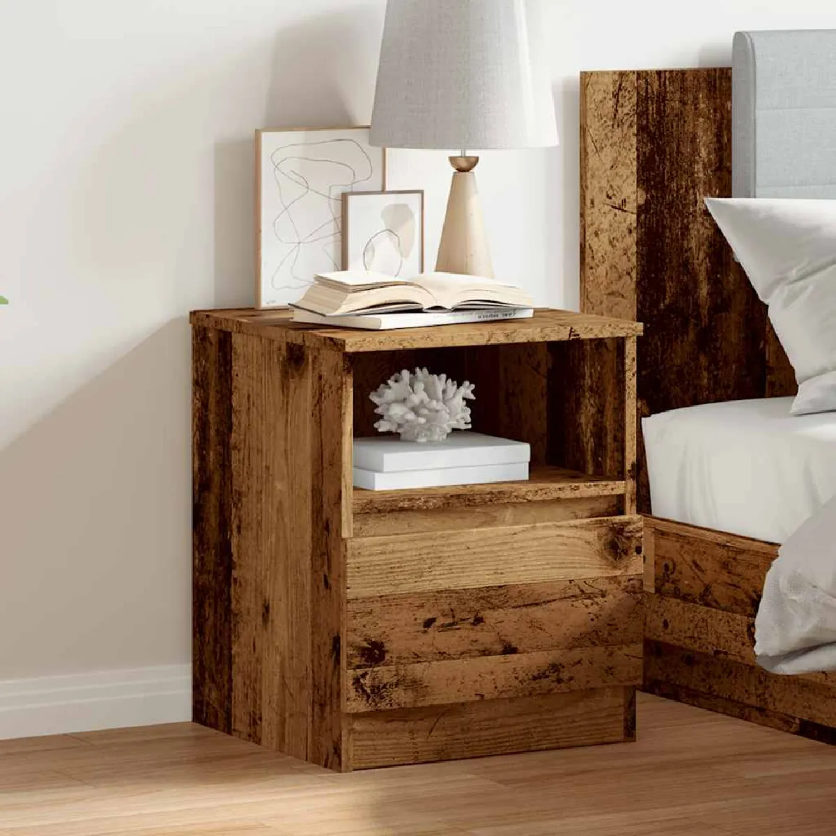 vidaXL Table de chevet Vieux bois - vue 8