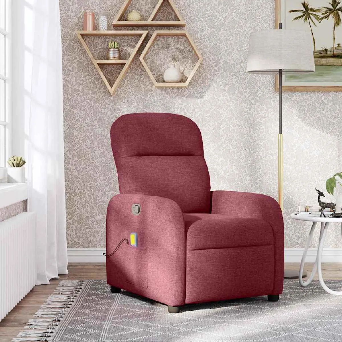 vidaXL Fauteuil de massage inclinable - Rouge bordeaux tissu