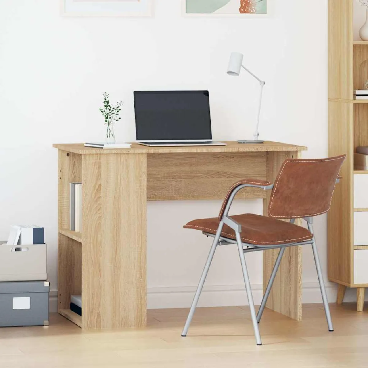 Vidaxl Bureau blanc chêne sonoma Marron - vue 5