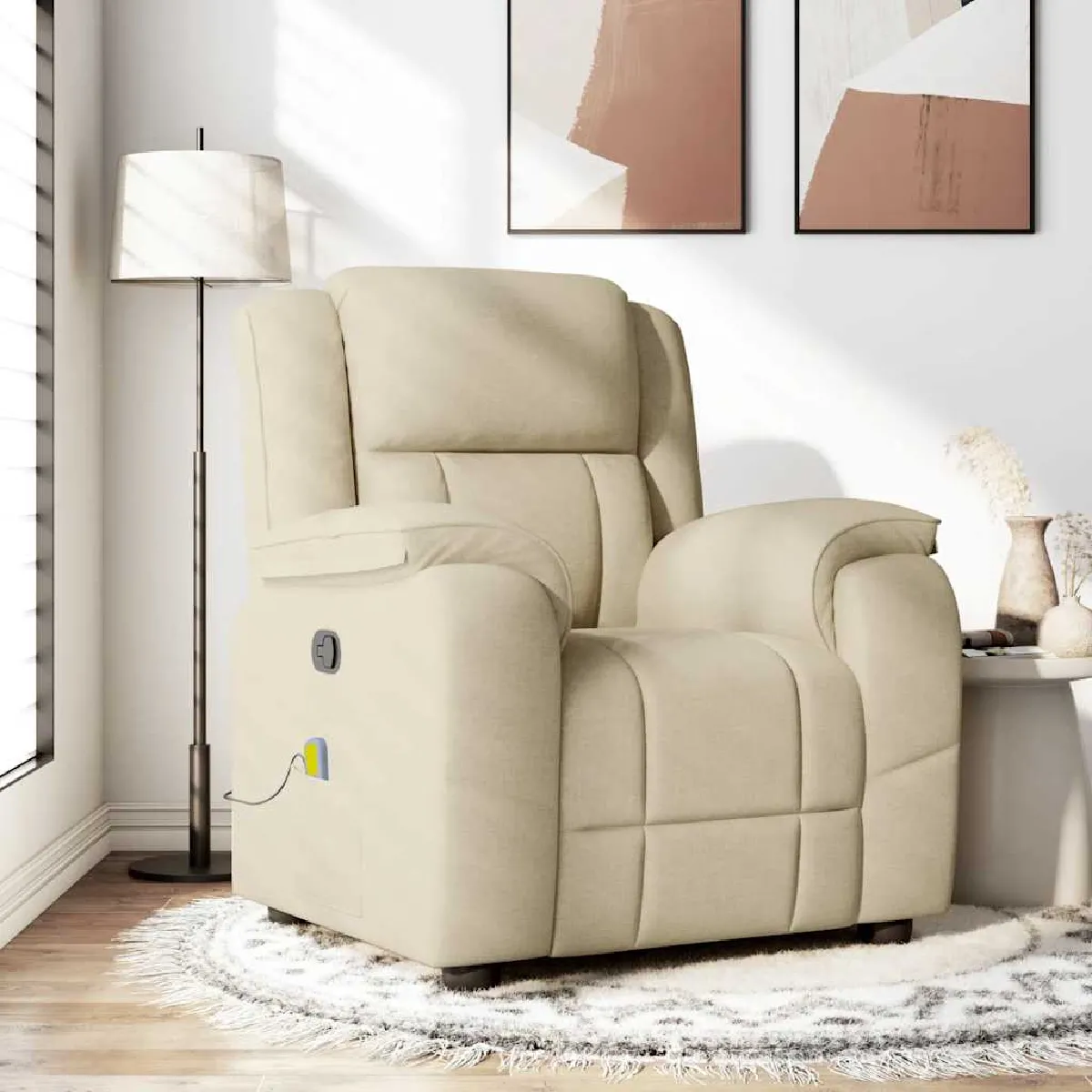 vidaXL Fauteuil de massage inclinable Crème - vue 1