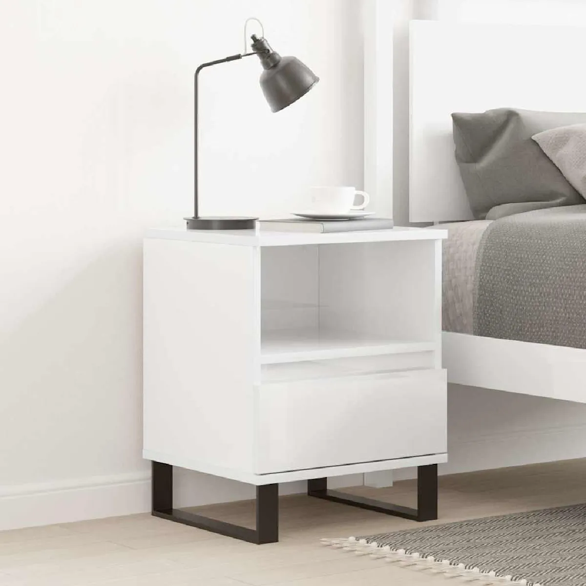 Vidaxl Blanc Table De Chevet - Brillant