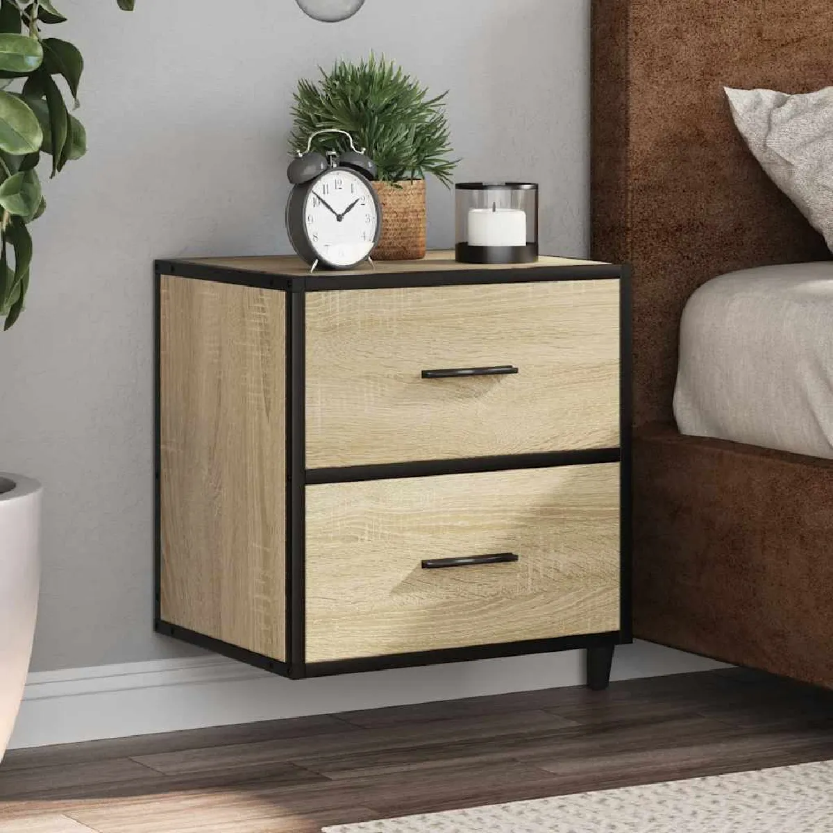 vidaXL Tables de chevet murales 2 pcs Chêne sonoma - vue 3