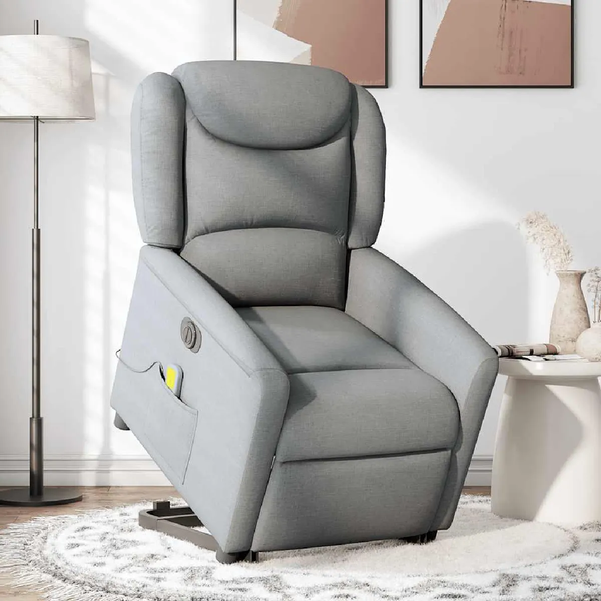 Vidaxl Gris/Clair Fauteuil De Relaxation, Massage, Inclinable Électrique Réglable Tissu - Image 3