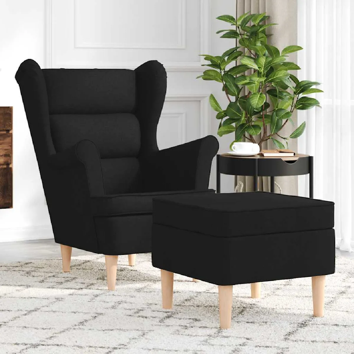 VIDAXL - Fauteuil avec repose-pied - Salon - Noir - Image 3