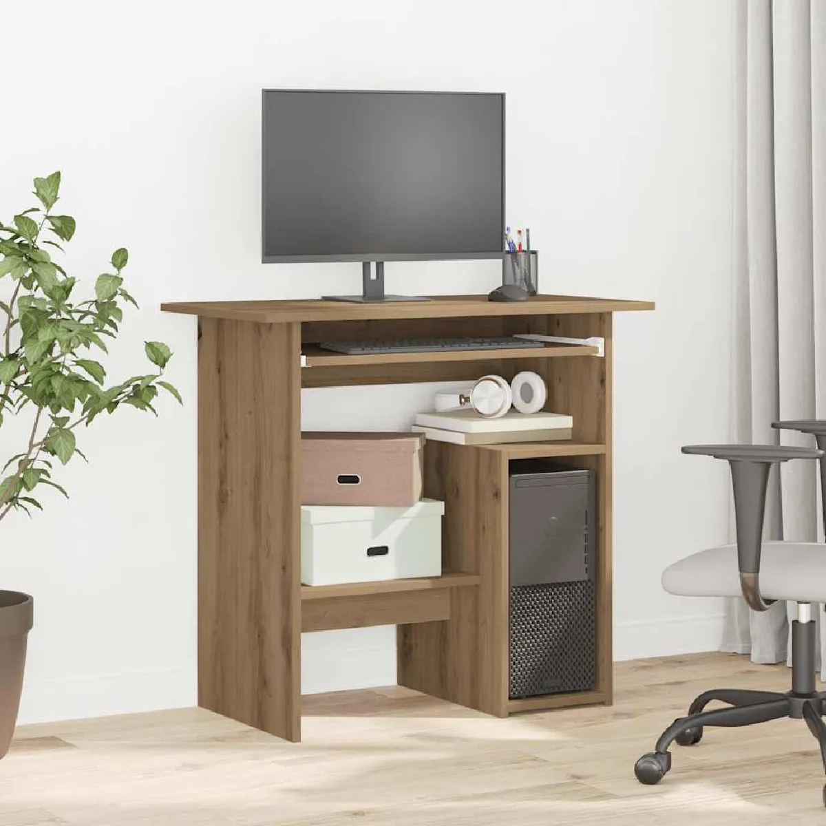 vidaXL Bureau chêne artisanal - vue 5