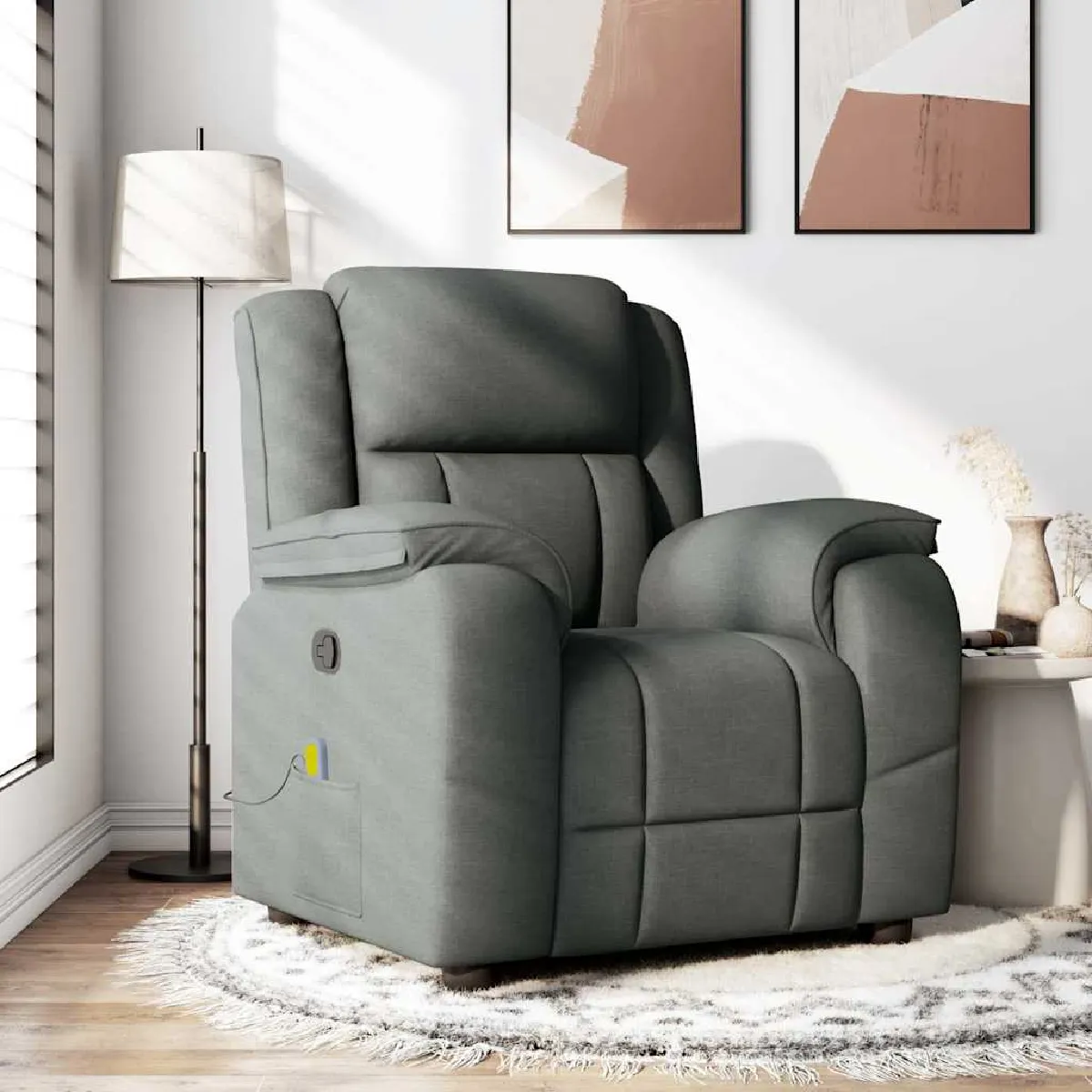 vidaXL - Fauteuil de massage - Relaxant - Tissu - Gris - Image 3