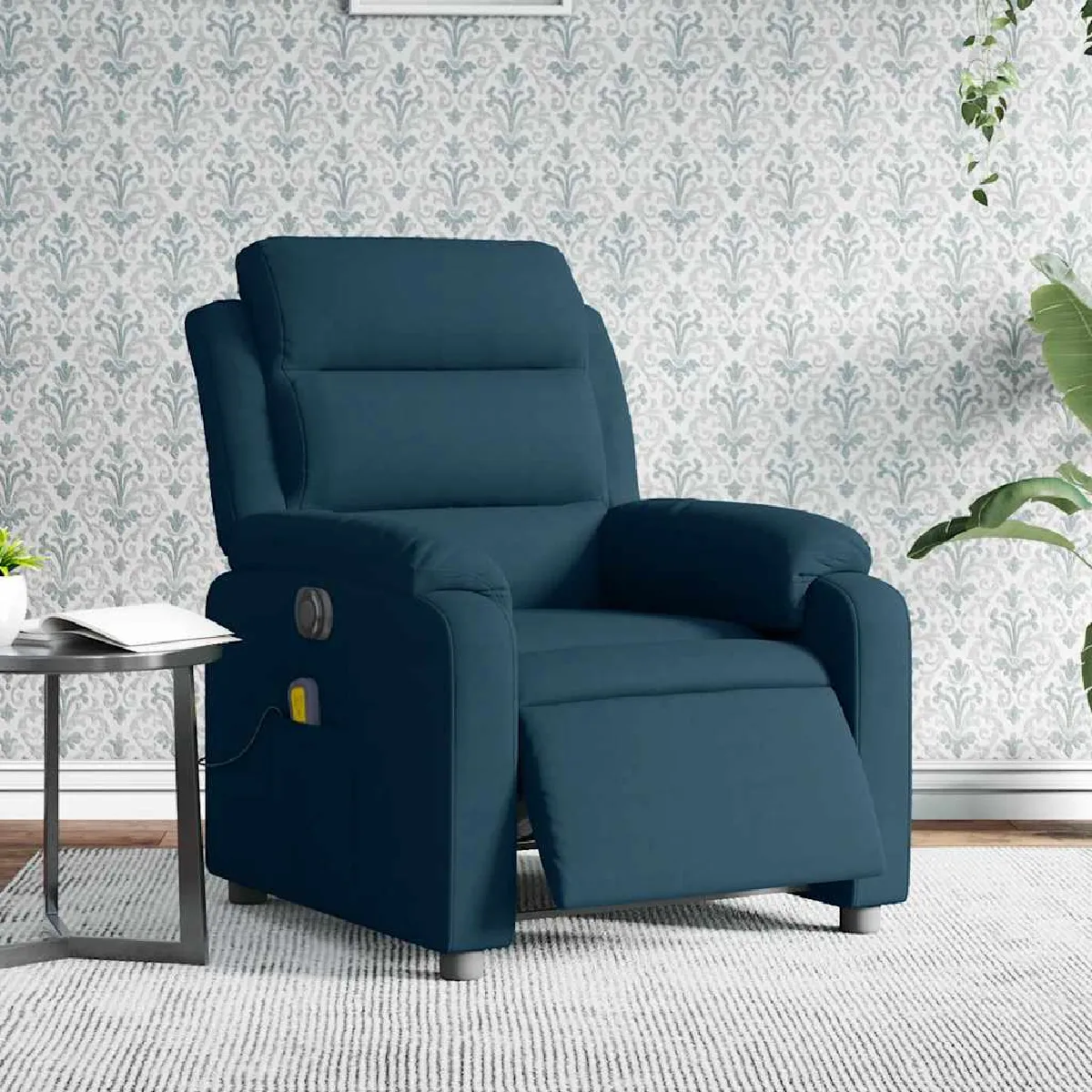 Vidaxl Bleu Fauteuil De Massage, Relaxation Électrique Réglable Velours - Image 3