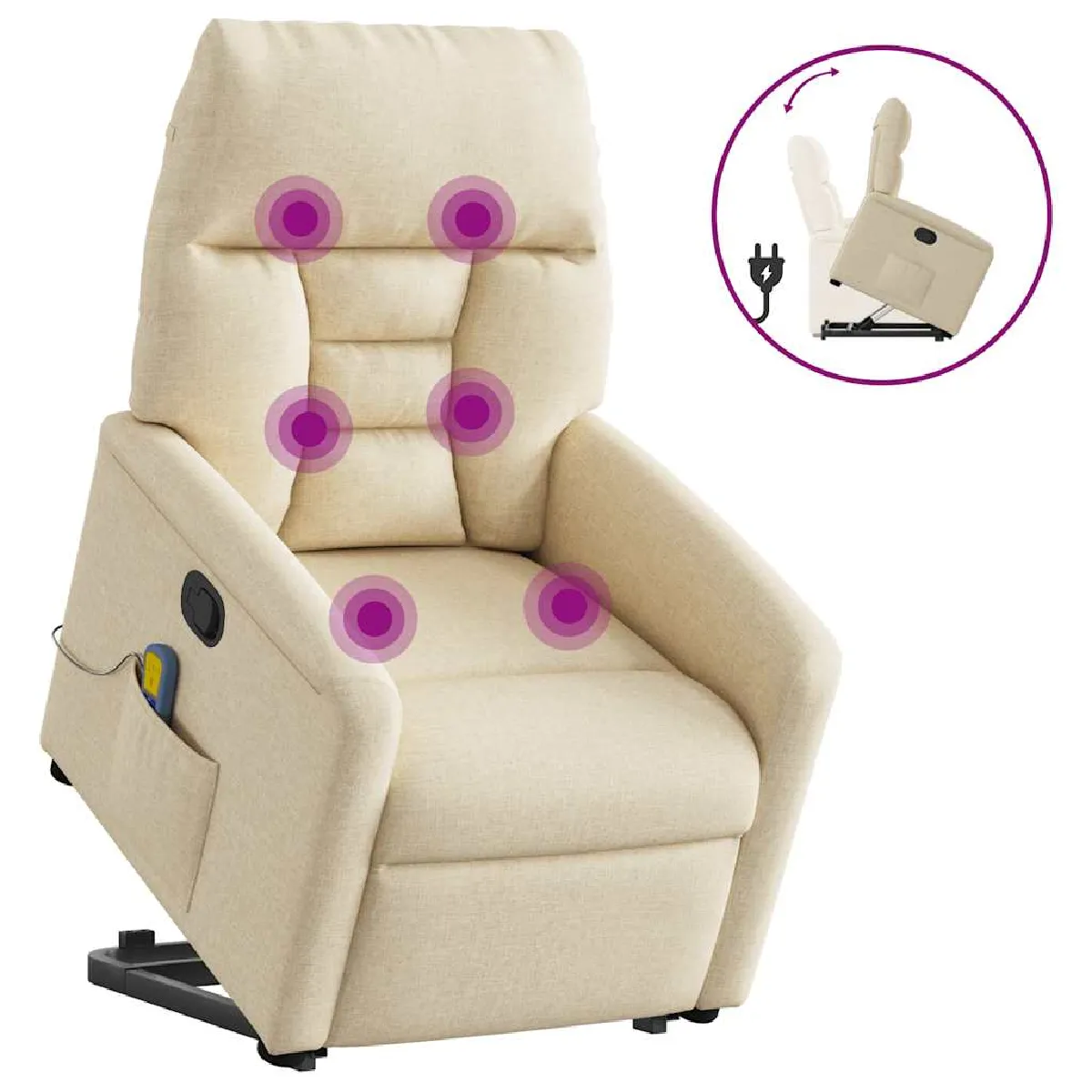 VidaXL Fauteuil de massage Crème tissu - vue 5