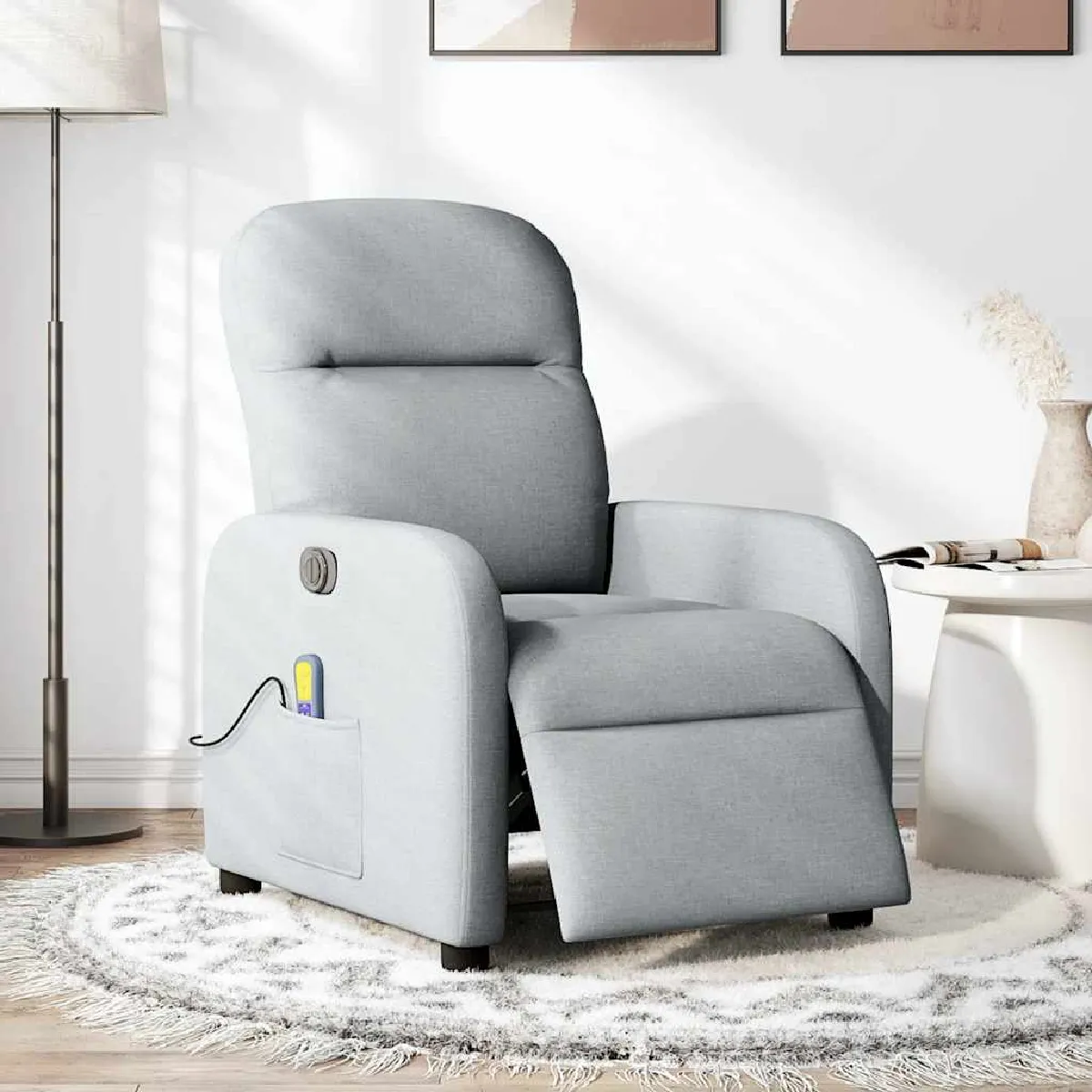Vidaxl Gris/Clair Fauteuil De Massage, Relaxation Électrique Réglable Tissu - Image 2