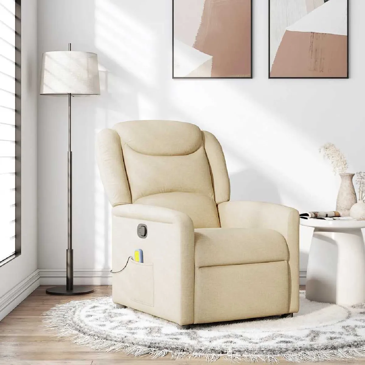 vidaXL - Fauteuil de massage - Fauteuil de relaxation - Tissu - Crème - Image 2