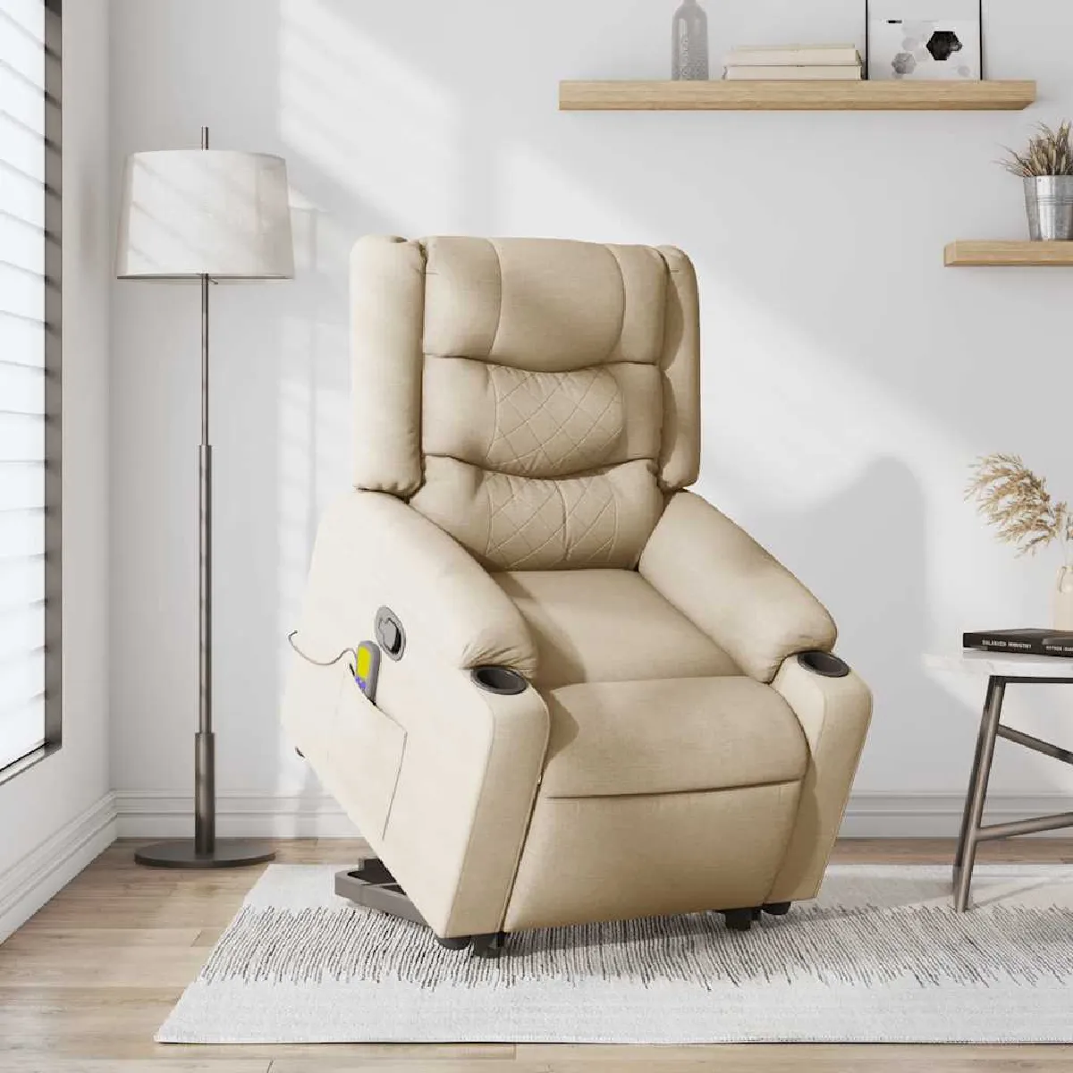 Vidaxl Fauteuil Inclinable De Massage Crème Tissu - Image 3