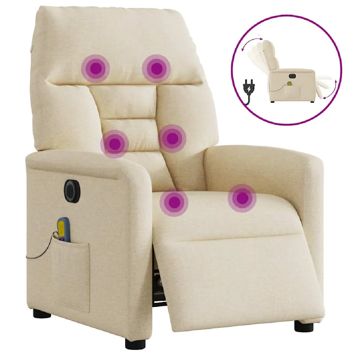VidaXL Fauteuil de massage électrique Crème Tissu - vue 3