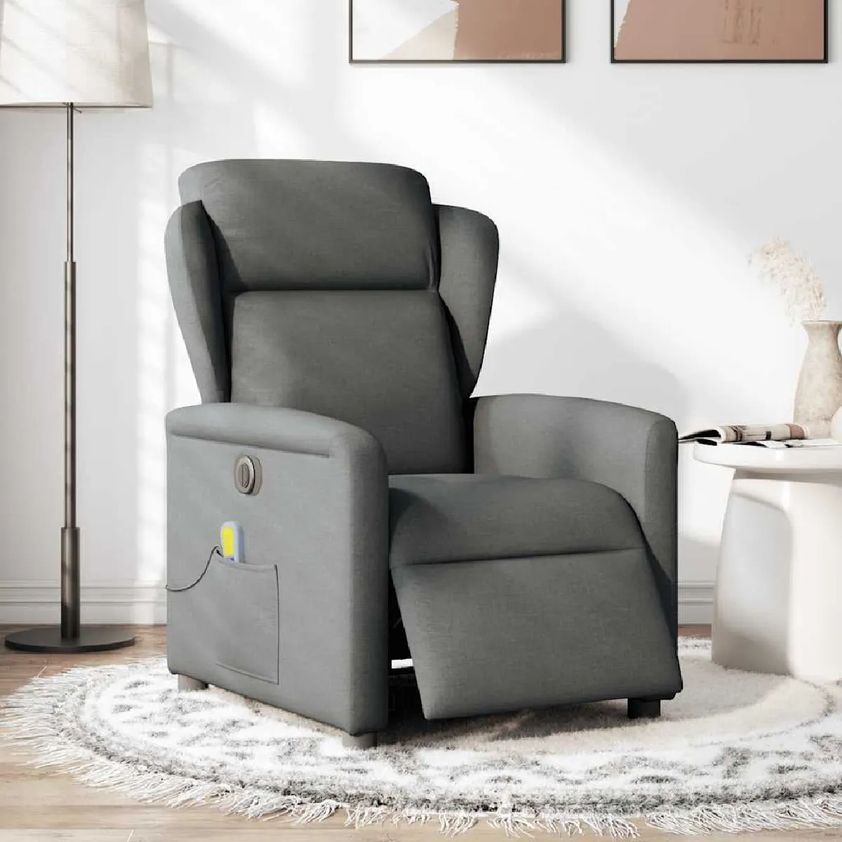 Non Communiqué Gris Vidaxl Fauteuil De Massage, Relaxation Électrique Réglable Tissu Foncé - Image 3