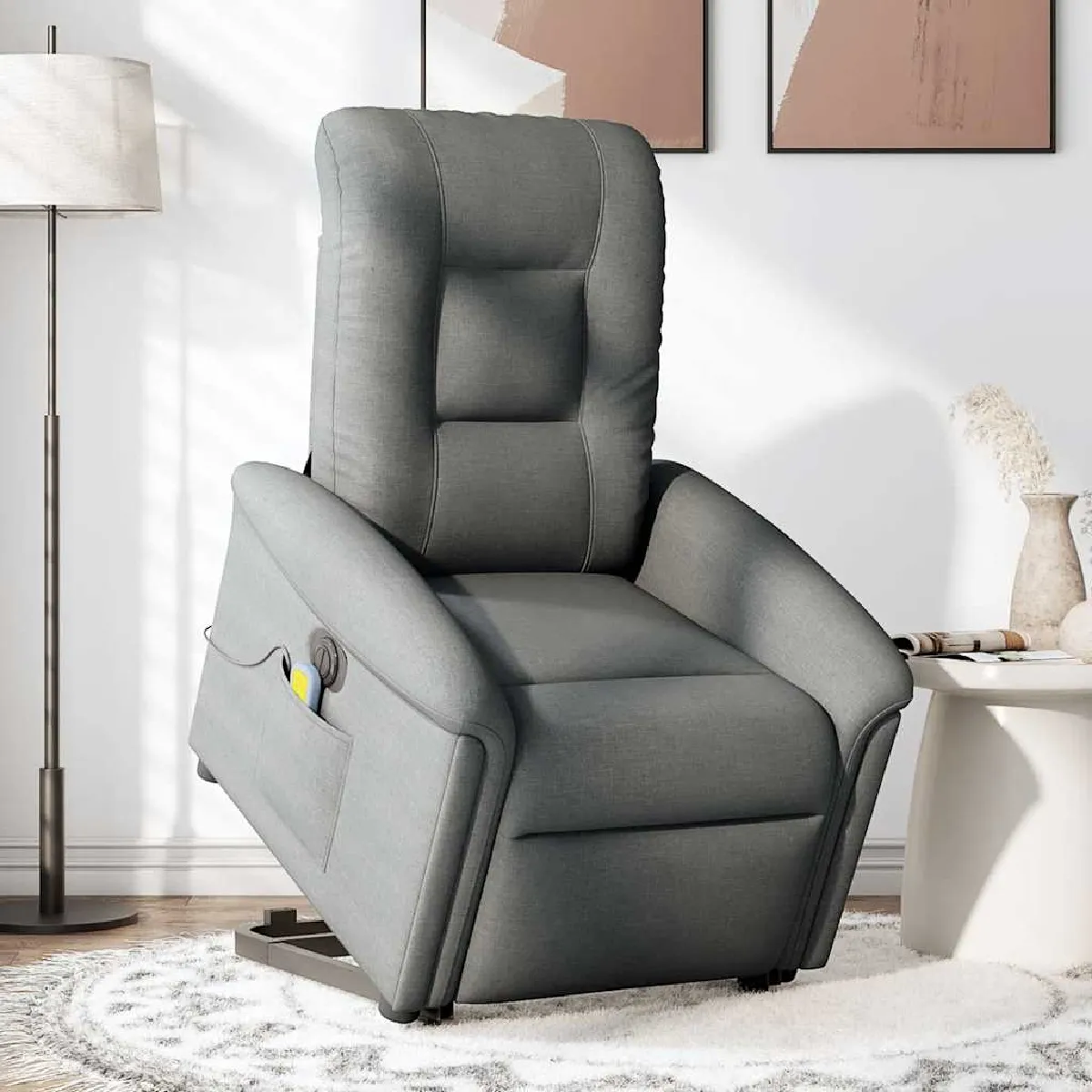 Non Communiqué Gris Vidaxl Fauteuil De Relaxation, Massage, Inclinable Électrique Réglable Tissu Foncé - Image 3