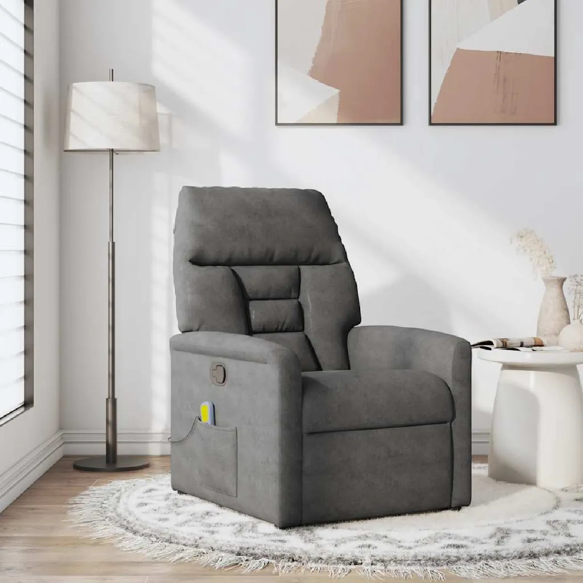 vidaXL - Fauteuil inclinable de massage - Tissu microfibre - Gris - Image 3