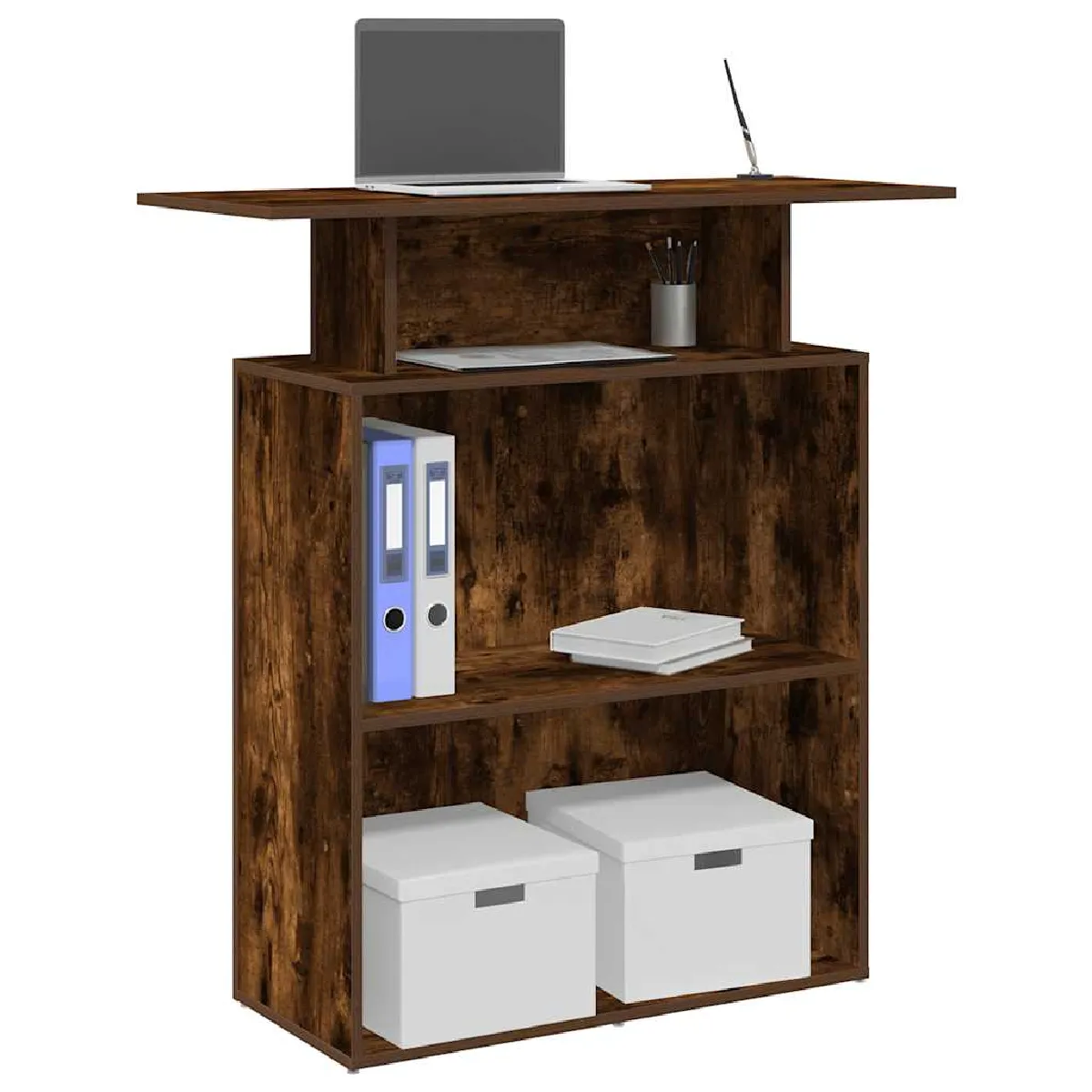 vidaXL Bureau de réception Chêne fumé - vue 4