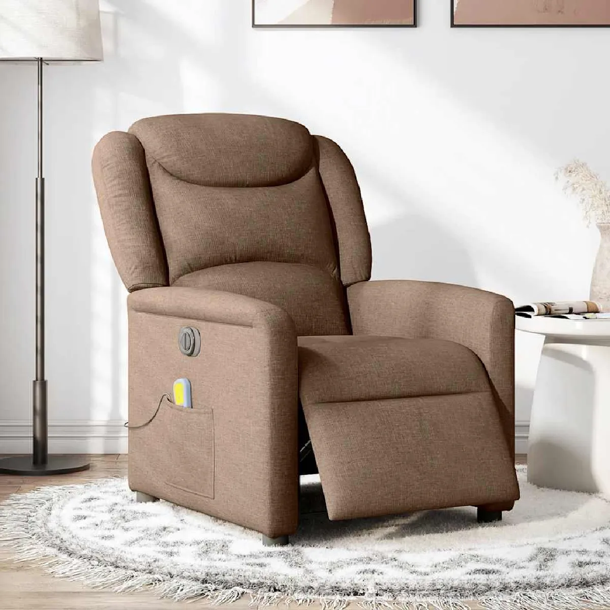 Non Communiqué Marron Vidaxl Fauteuil De Massage, Relaxation Électrique Réglable Tissu - Image 3