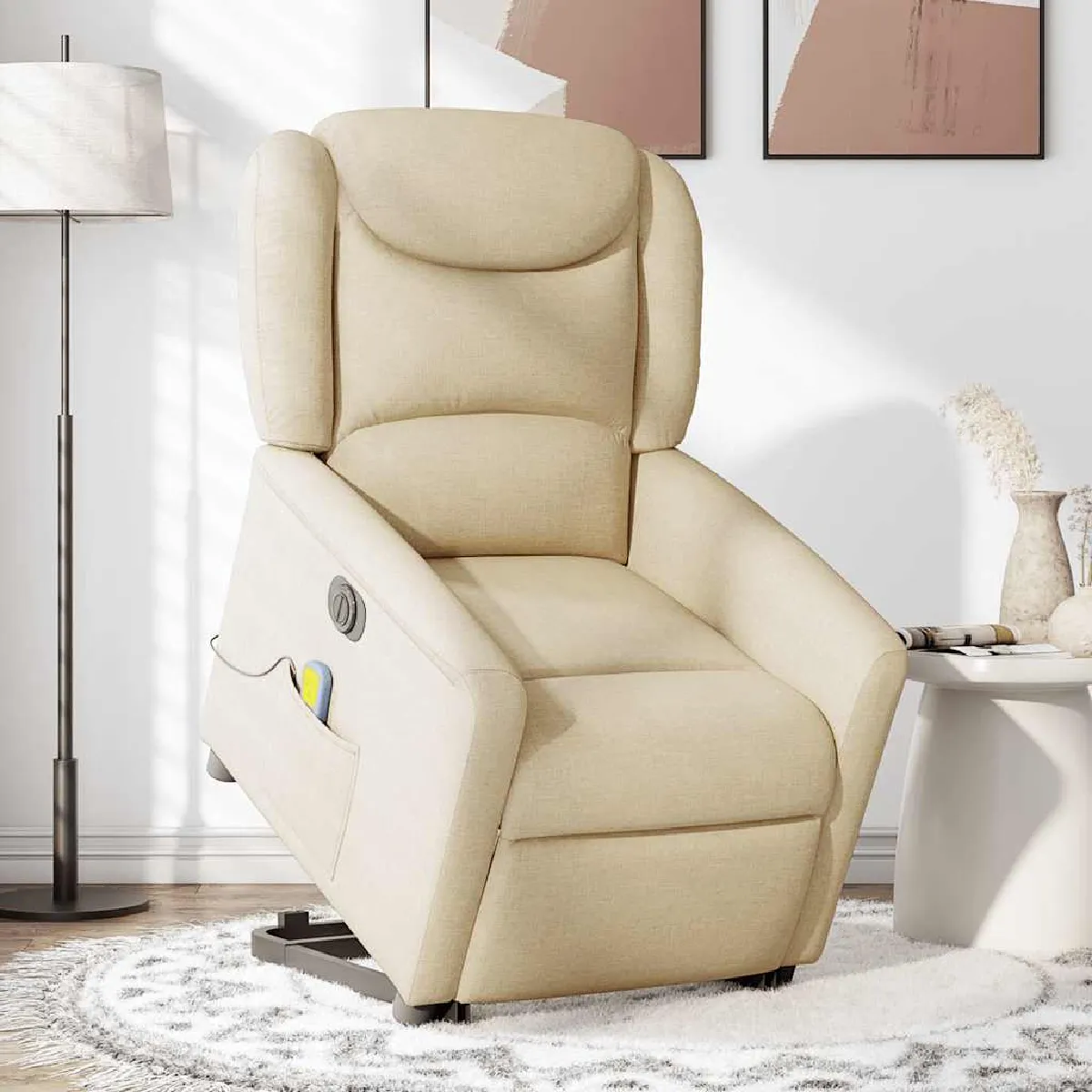Non Communiqué Beige Vidaxl Fauteuil De Relaxation, Massage, Inclinable Électrique Réglable Tissu Crème - Image 3