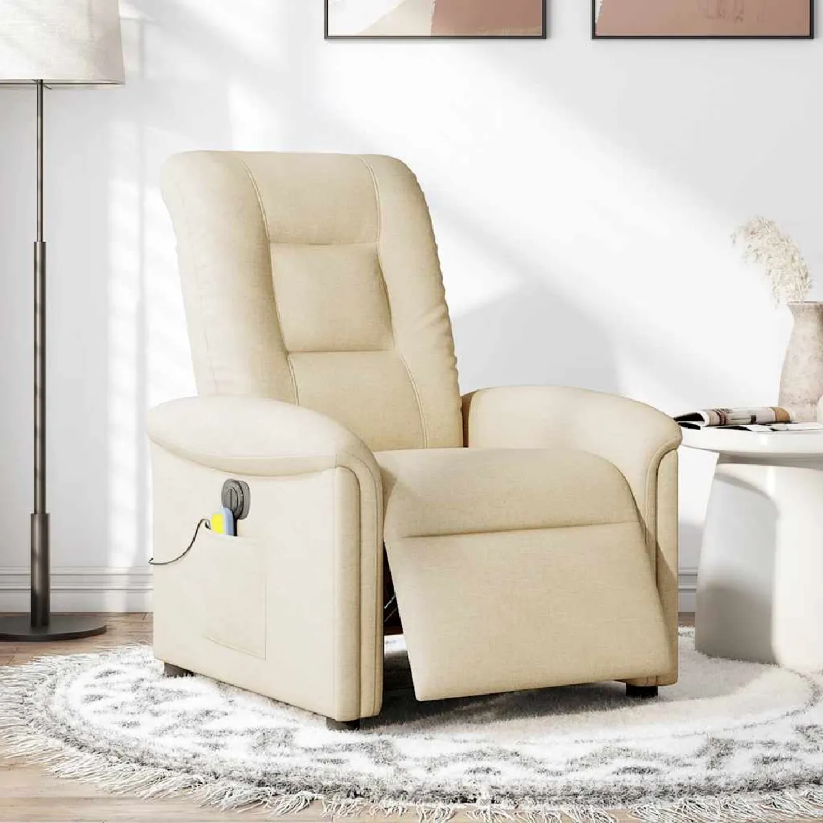 Non Communiqué Blanc Fauteuil Inclinable De Massage Électrique Crème Tissu - Image 3