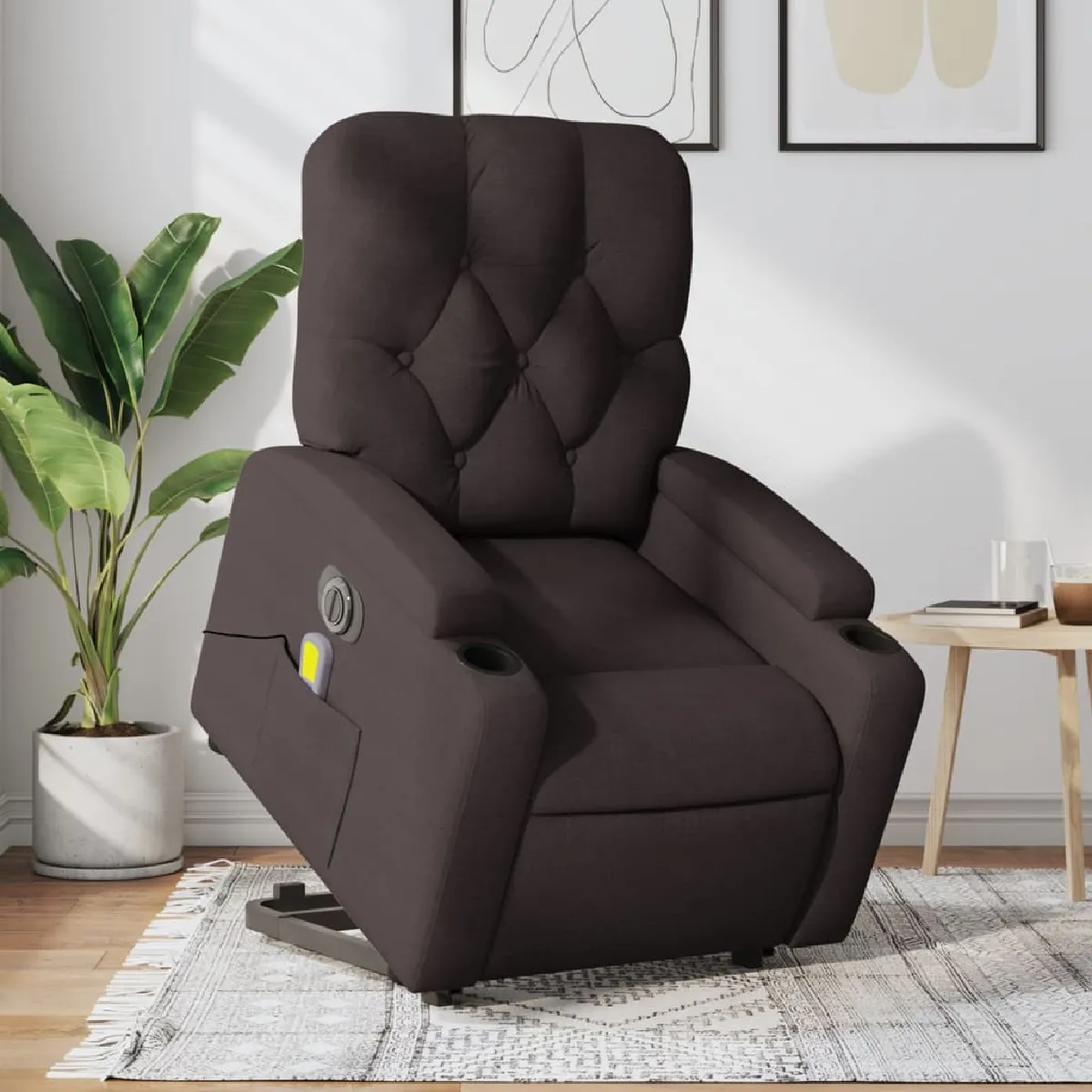 Non Communiqué Marron Vidaxl Fauteuil De Relaxation, Massage, Inclinable Électrique Réglable Tissu Foncé - Image 3