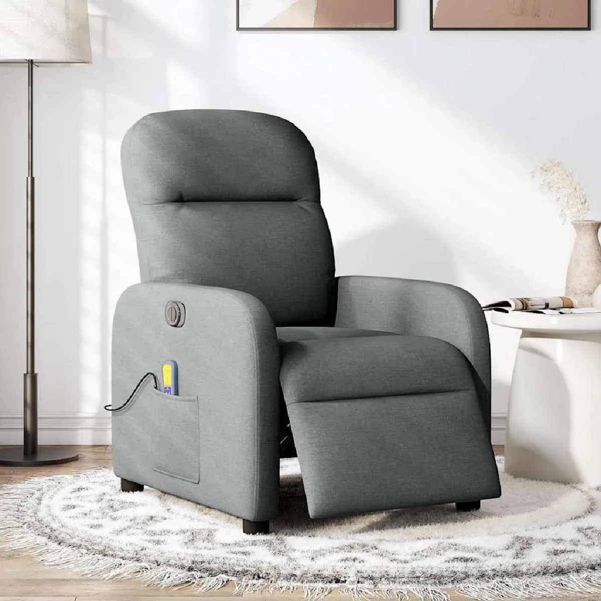 Non Communiqué Gris Vidaxl Fauteuil De Massage, Relaxation Électrique Réglable Tissu Foncé - Image 2
