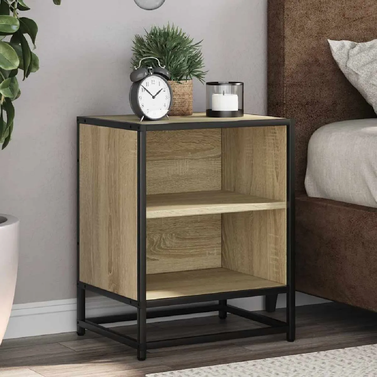Non Communiqué Marron Vidaxl Tables De Chevet 2 Pcs Chêne Sonoma Bois D'ingénierie Et Métal, Table D'appoint, Armoire De Lit, Table D'appoint Pour 848702 - Image 3