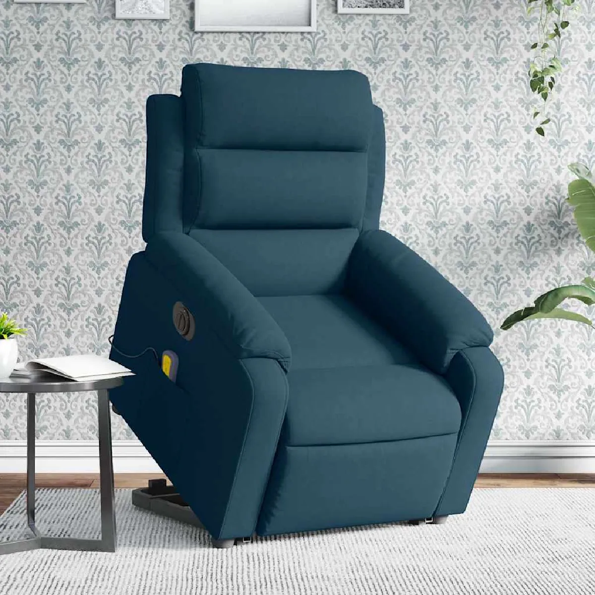 Vidaxl Bleu Fauteuil De Relaxation, Massage, Inclinable Électrique Réglable Velours - Image 3