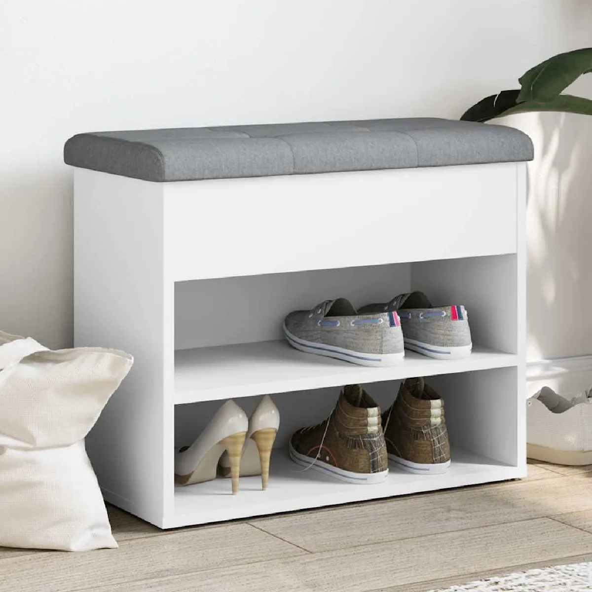 Non Communiqué Blanc Banc À Chaussures 62X32x50 Cm Bois D Ingénierie - Image 3