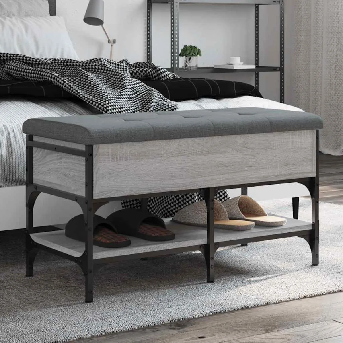 VIDAXL - Banc à Chaussures - Meuble de Rangement avec Coussin - Moderne - Gris - 82x42x45 cm - Image 2