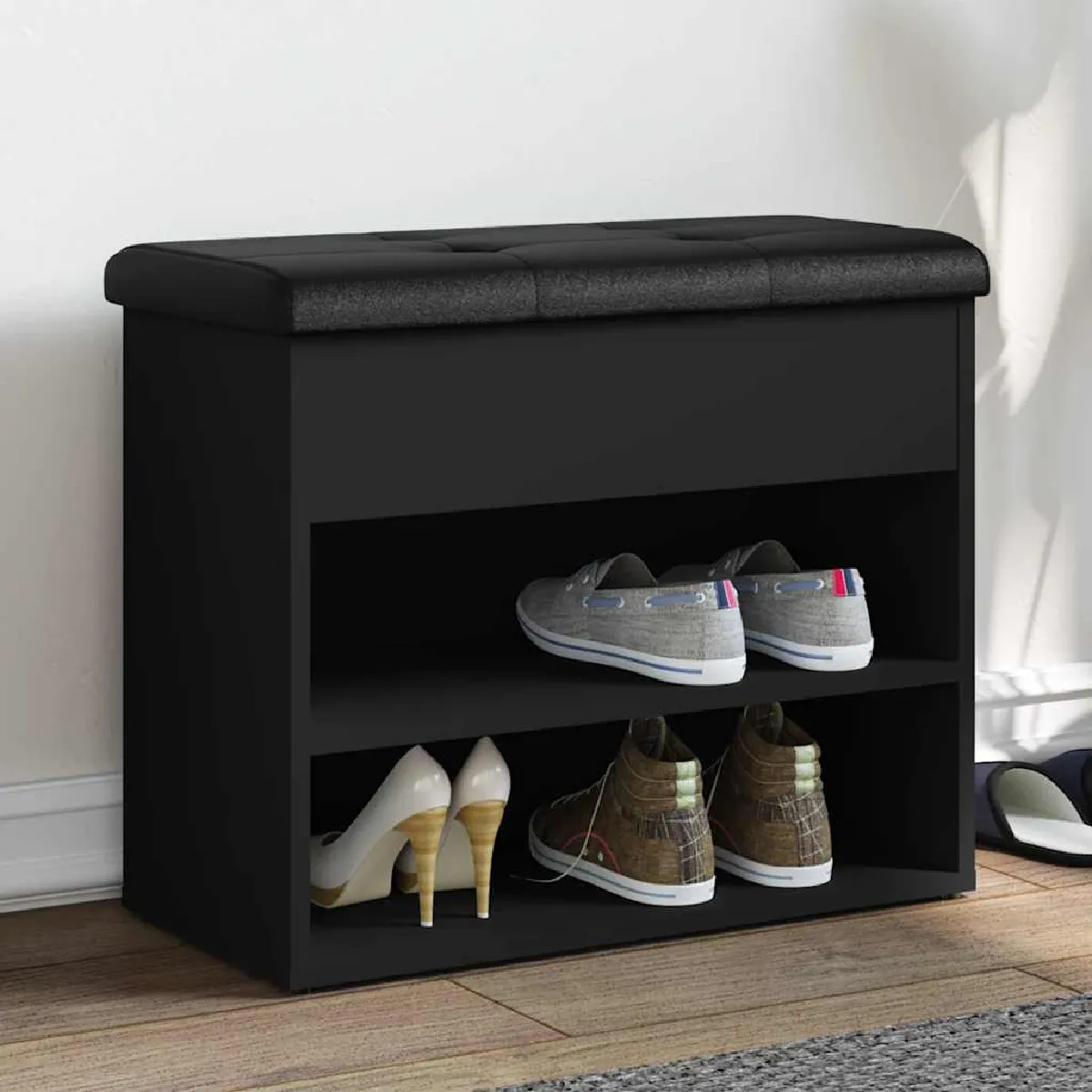 Non Communiqué Noir Vidaxl Banc À Chaussures 62X32x50 Cm Bois D'ingénierie835097 - Image 3