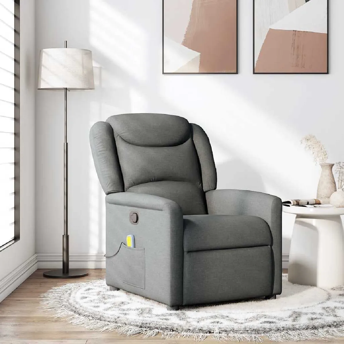 Vidaxl Gris Fauteuil De Massage, Relaxation Tissu Foncé - Image 2