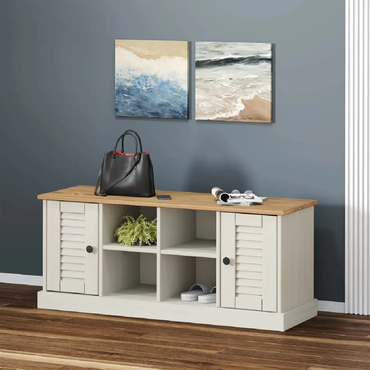 Vidaxl Blanc Banc À Chaussures Vigo 106X35x45 Cm Bois Massif De Pin - Image 3