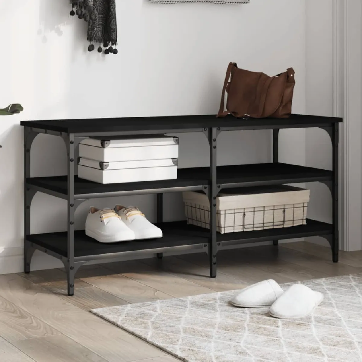 Vidaxl Noir Banc À Chaussures