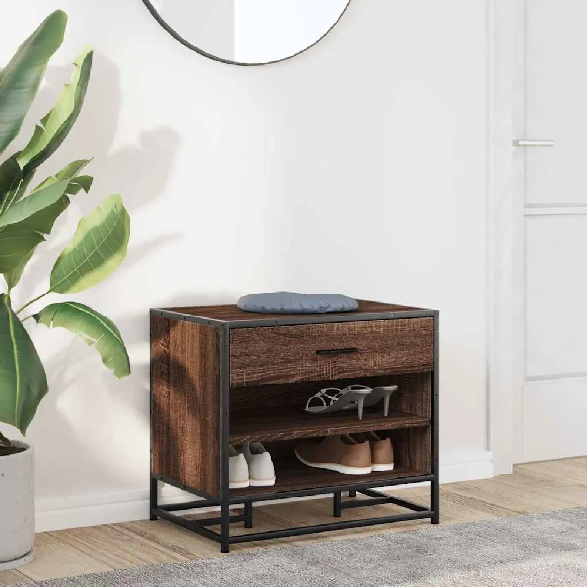 vidaXL Banc à Chaussures Chêne Noir 60 x 30 x 45 cm Bois d'ingénierie, Range-Chaussures Pratique, Banc Moderne, Meuble d'entrée Compact, élégant et Durable à Souhait