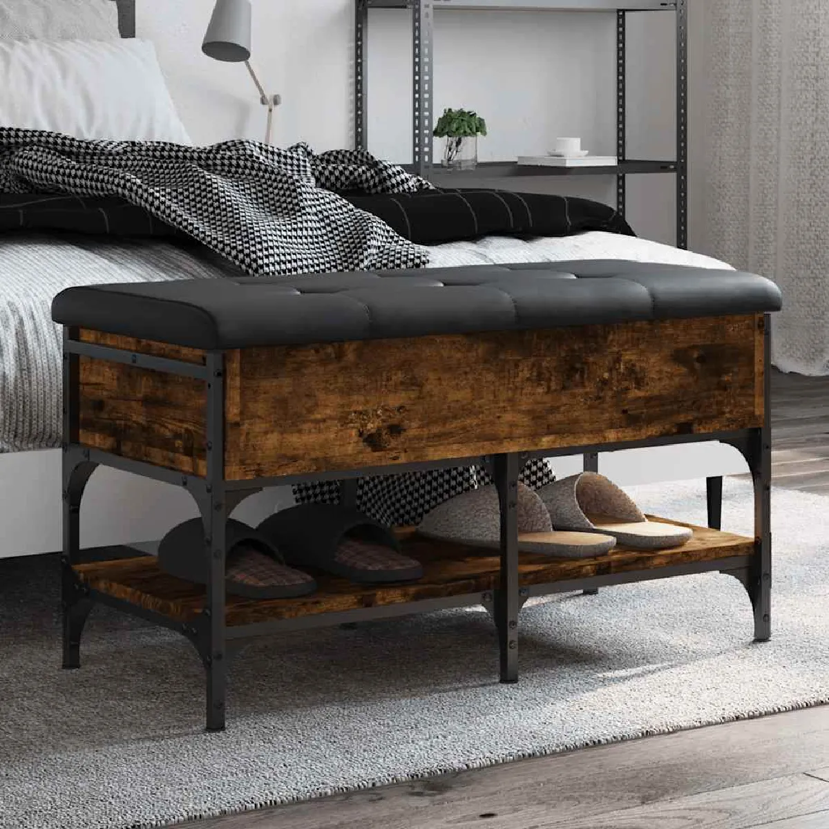 vidaXL Banc à chaussures Chêne Fumé - vue 2