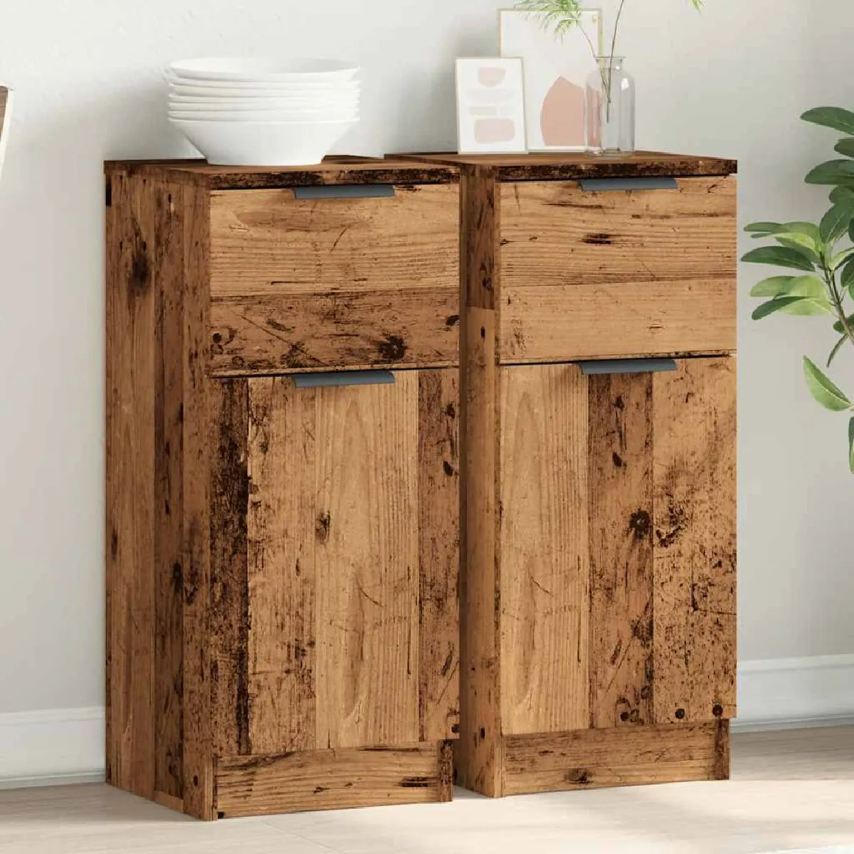 Non Communiqué Marron Buffets 2 Pcs Vieux Bois 30X30x70 Cm Bois D Ingénierie - Image 3