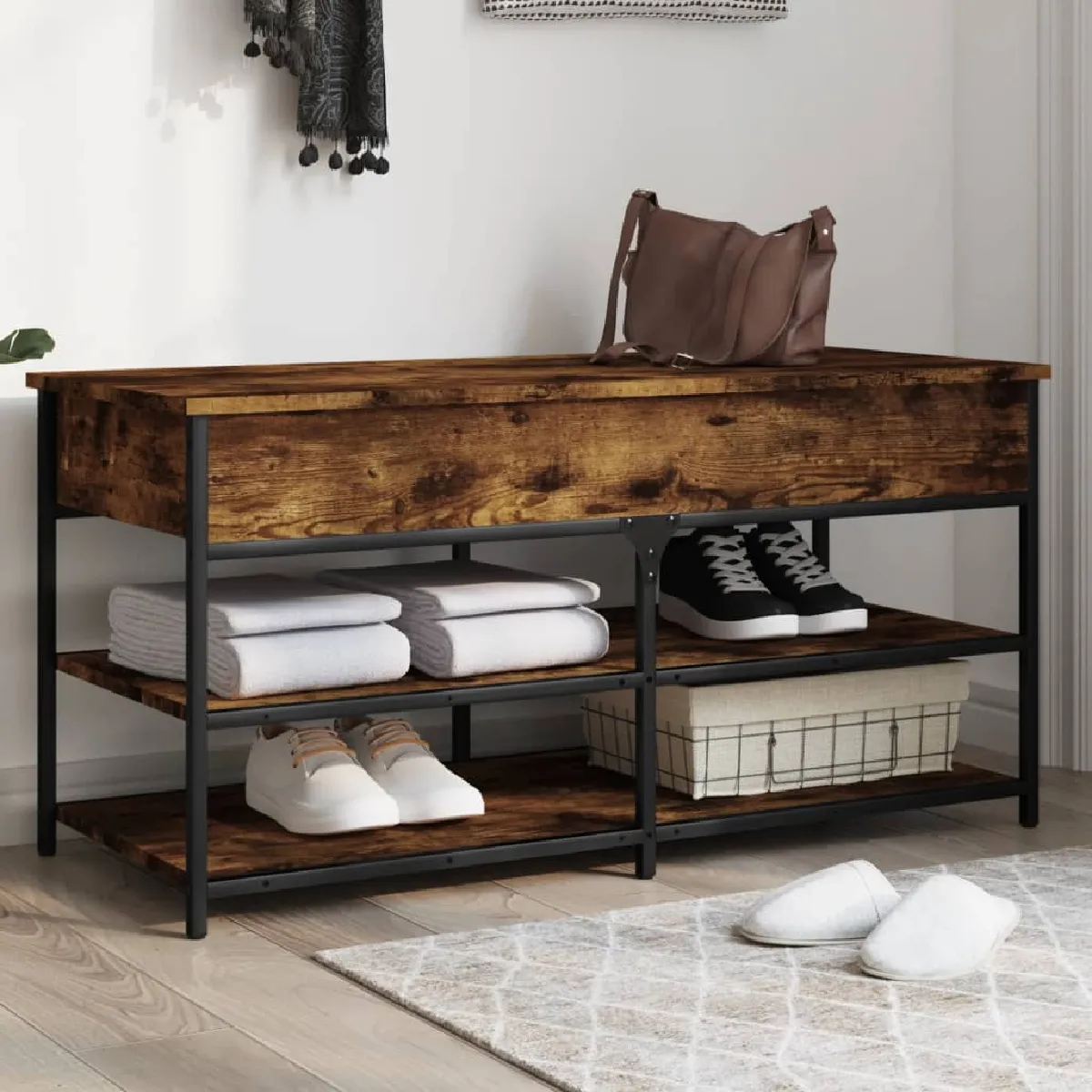 vidaXL - Banc à chaussures - Design - Chêne fumé - 100x42,5x50 cm - Image 2