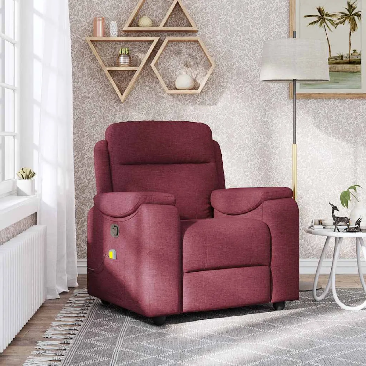 Vidaxl Fauteuil De Massage, Relaxation Tissu Bordeaux - Image 3